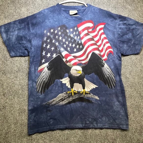 The Mountain Other - The Mountain Bald Eagle American Flag Tie Dye TShirt Men Large Blue 4th of July